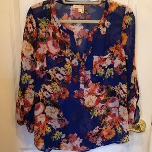Anthropologie Blue Floral Blouse.